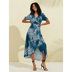 Satin Leopard Print Crossover Maxi Dress