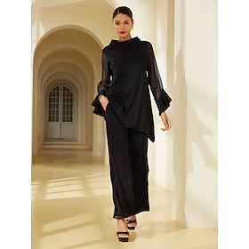 Modal Flare Cuff Blouse Chiffon Pants Set