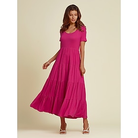 Tencel Wedding Guest Hem Ruched Scoop Neck Maxi Dress