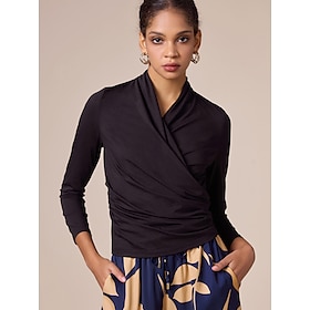 Black Set-in Sleeves Knotted Office Work Daily Blouse