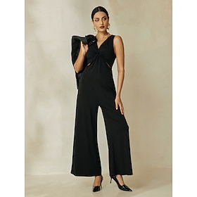 Cotton Twisted Front Elegant V Neck Jumpsuit