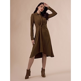 Tencel Mismatched Knit Elegant Shirt Midi Dress