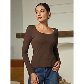 Viscose Solid Casual Long Sleeve T-shirt