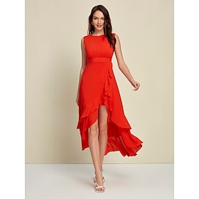 Chiffon Ruffle Hem Wedding Guest Orange Red Sleeveless Party/Event Maxi Dress dress to impress Christmas Dress 2024