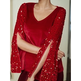 Sequin Long Sleeve Split Party Blouse